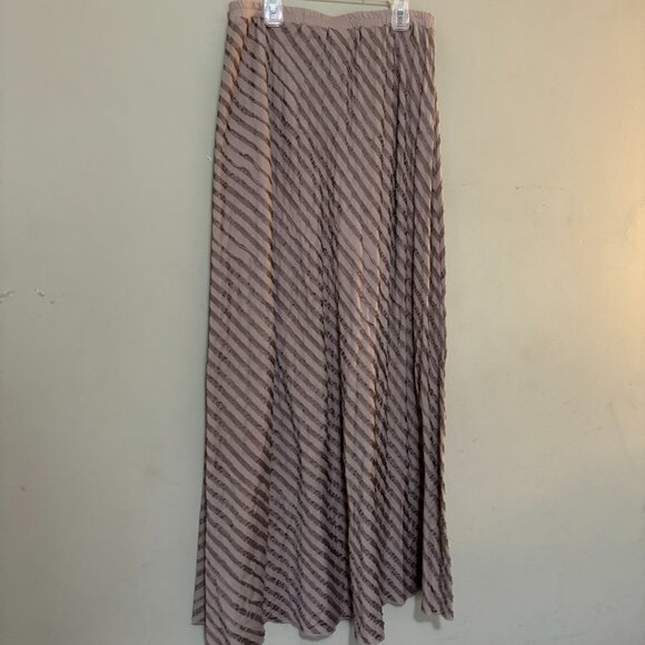 Soft Surroundings Womens Tan Light Brown Maxi Full Ribbon Striped Skirt Medium - Picture 2 of 4